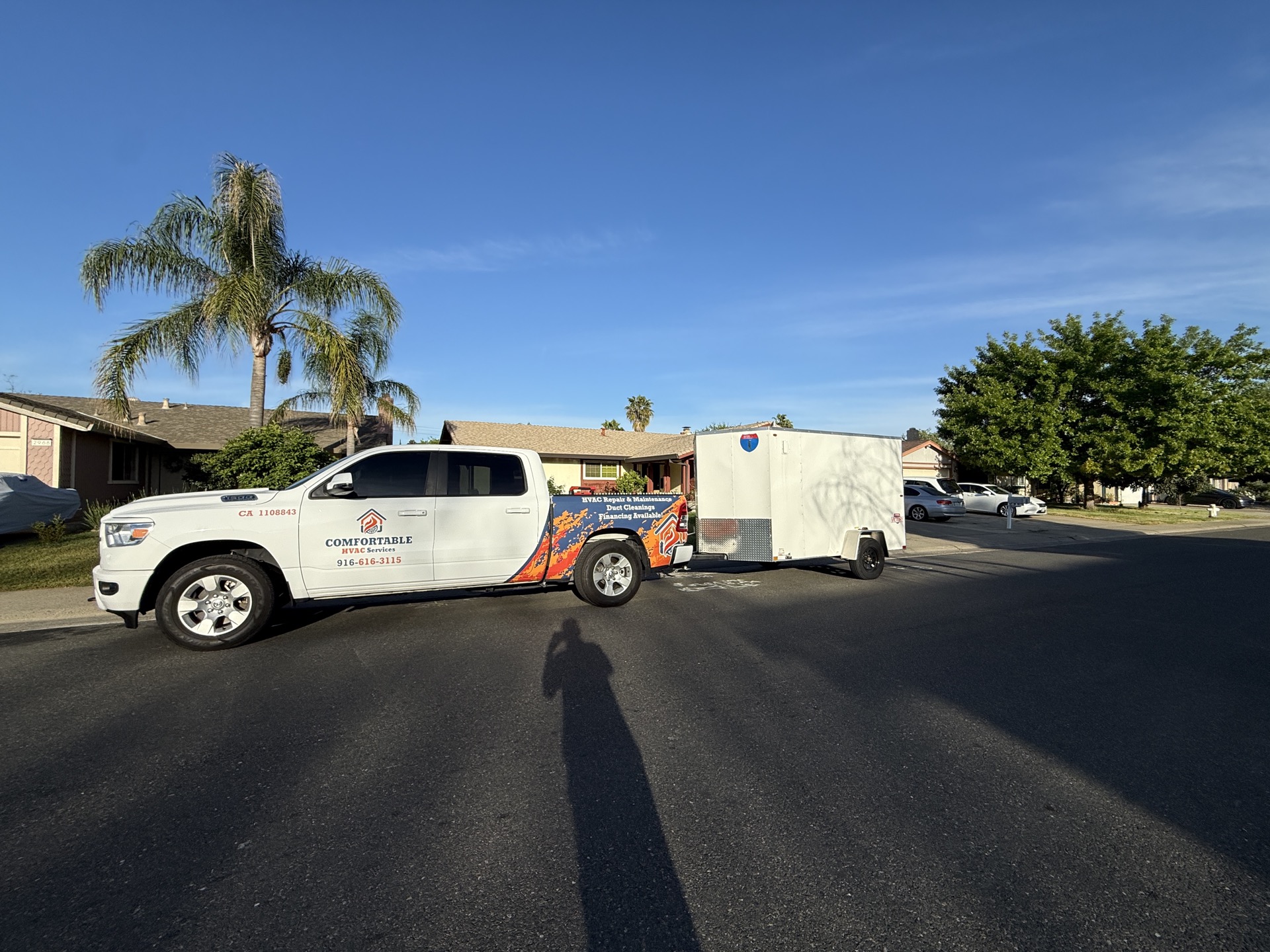 Comfortable HVAC Services truck at an AC repair call in Sacramento