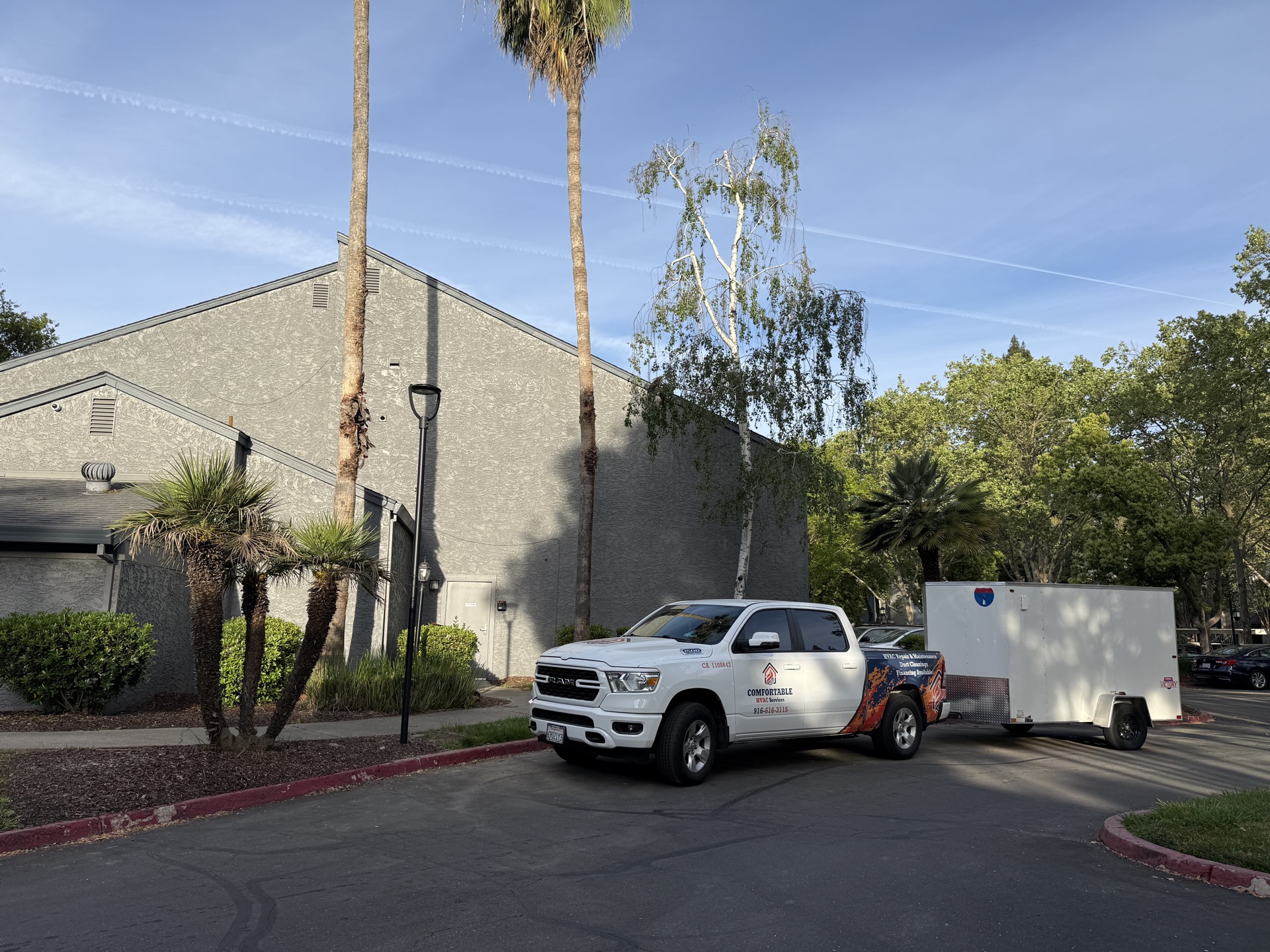 Comfortable HVAC Services truck responding to AC repair in Rancho Cordova